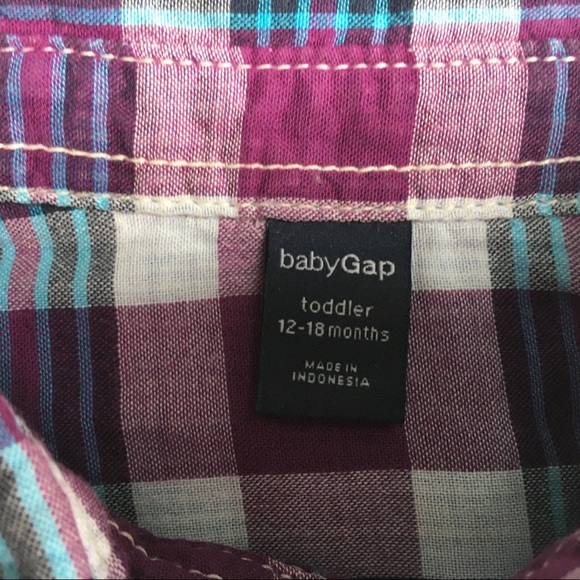 Gap shirt size 12 18 months plaid lined blue purple boys cotton button down - Picture 7 of 16